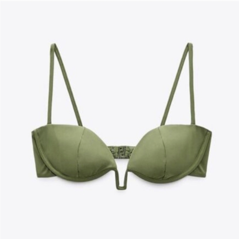Zara Olive Plunge Suport Swim Top